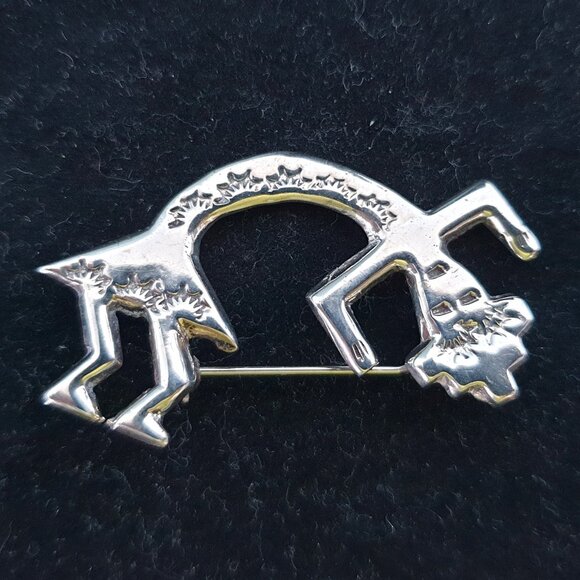 Navajo Jewelry - Vintage NAVAJO Native American Detailed Sterling Silver Rainbow Man Yeii Brooch